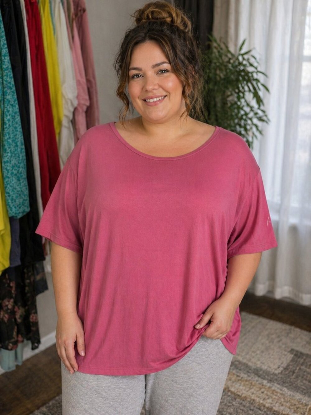 State of Day Pink Modal Blend Tee 3X Short Sleeve Soft Basic Top